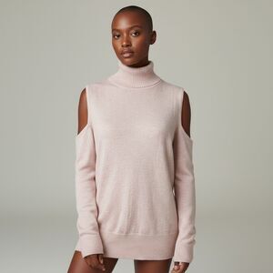 NWT Cable & Gauge Solid Pink Glitter Cold Shoulder Turtle Neck Sweater size M